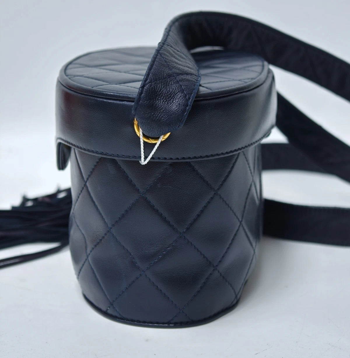 Chanel Diamond Vintage Tassel Vanity Case Shoulder Bag Crossbody Black Women