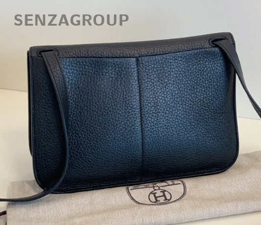 Hermes Halzan25 Top Handle Shoulder Bag Crossbody Black Gold Women Classic