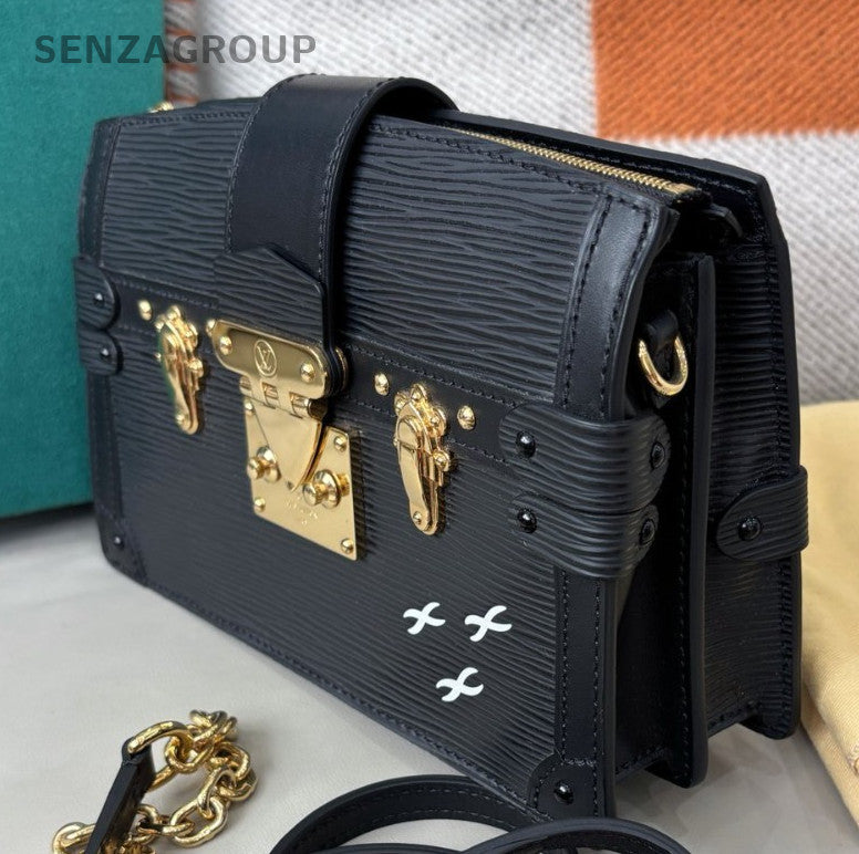 Louis Vuitton Trunk Clutch Epi Shoulder Bag Crossbody Black Gold Women Classic