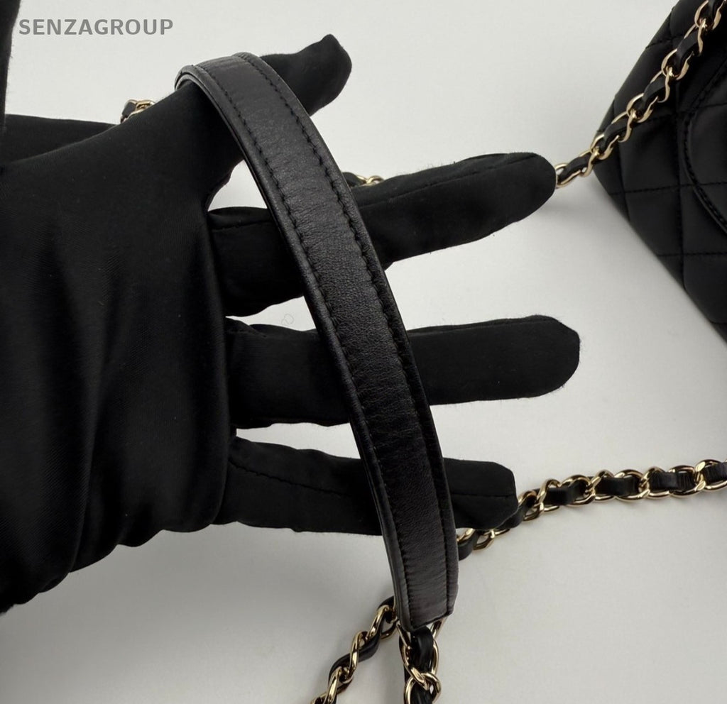 Chanel Trendy CC Lambskin Mini Top Handle Shoulder Crossbody Black Gold Women