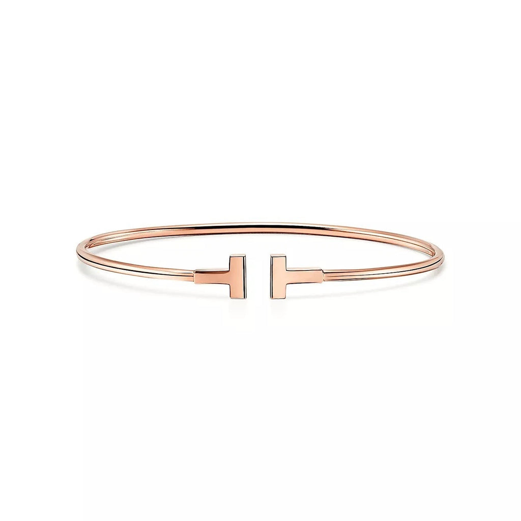 Tiffany &amp; Co. Tiffany T 18k Rose Gold Narrow Wire Cuff Bracelet Excellent