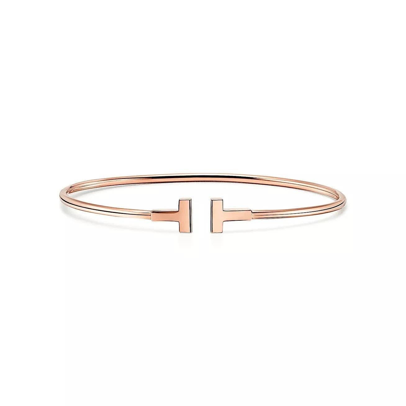 Tiffany &amp; Co. Tiffany T 18k Rose Gold Narrow Wire Cuff Bracelet Excellent