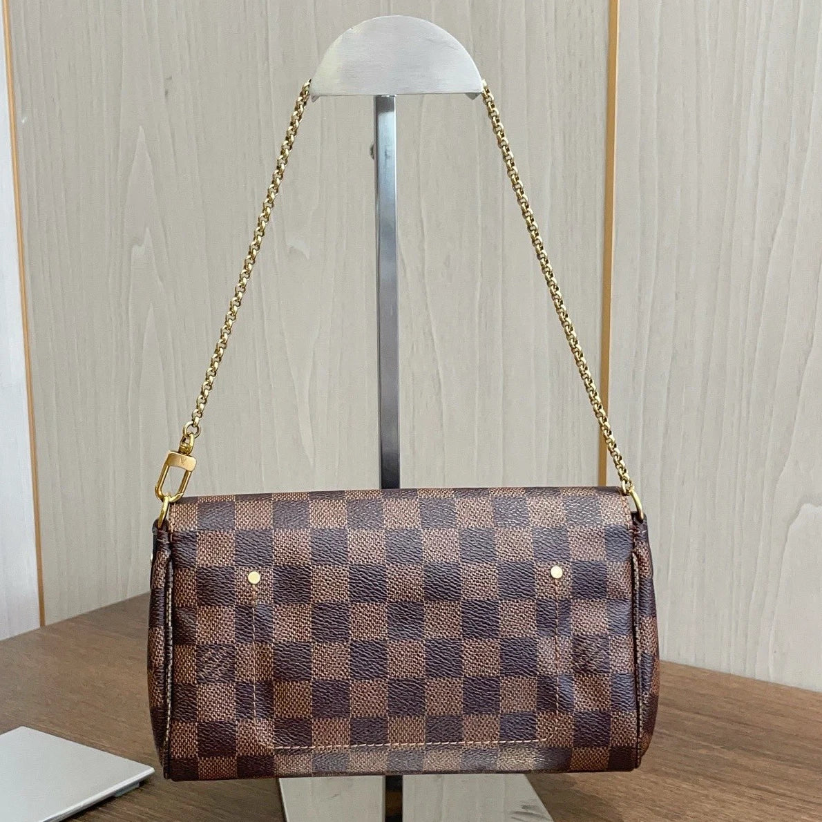 Authentic Louis Vuitton Favorite Damier Ebene Canvas Chain Handbag Crossbody GHW