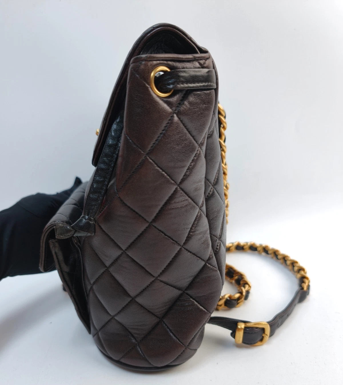 Chanel Duma PM Chain Backpack Brown Gold Diamond Used Women Classic