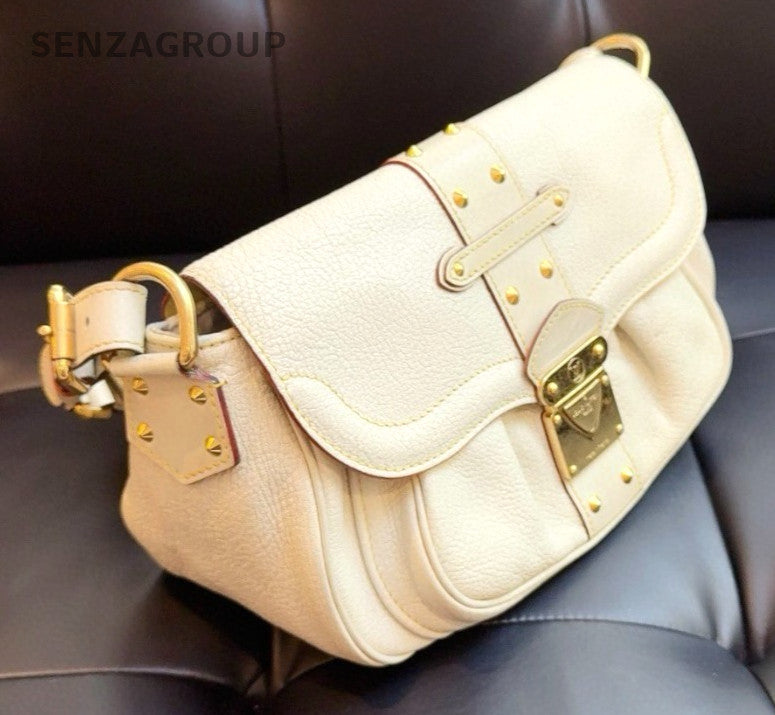 Louis Vuitton Suhali Cream White Shoulder Handbag Women White Gold