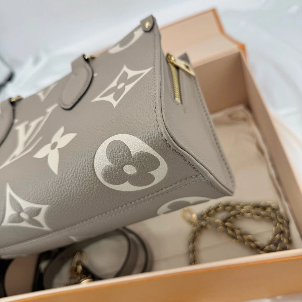 Louis Vuitton Leather Horizontal OnTheGo Tote Bag Elephant Gray For Women