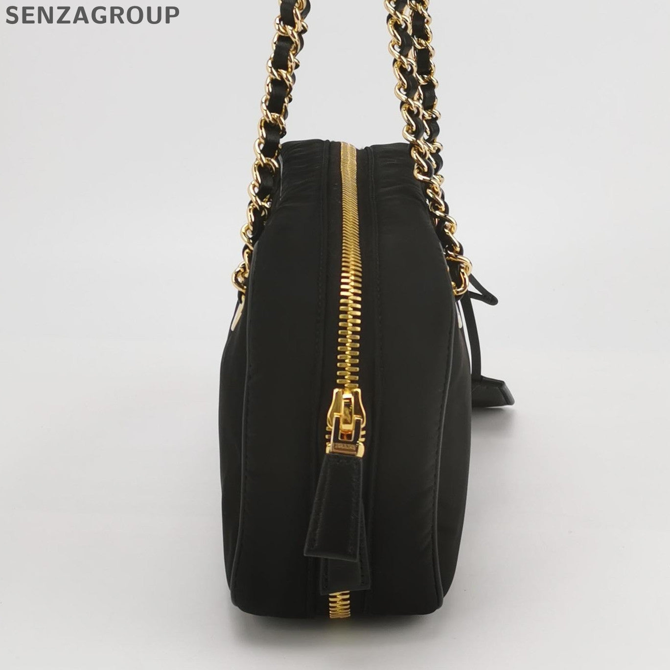 Prada Nylon Bowling Bag with Chain Strap Black Gold Classic Women's