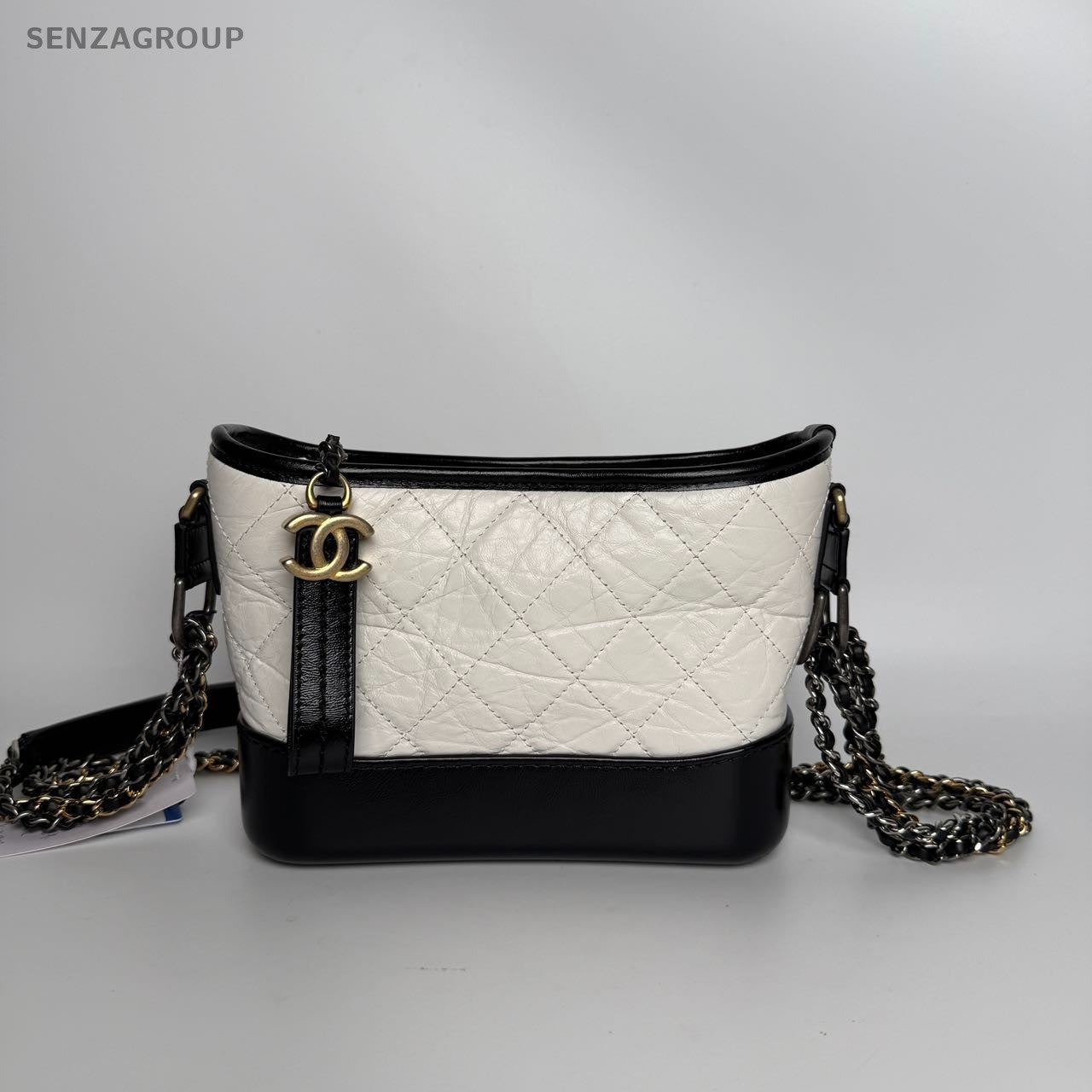SJ0001 Chanel Gabrielle Small Hobo Bag in Black & White Quilted Leather