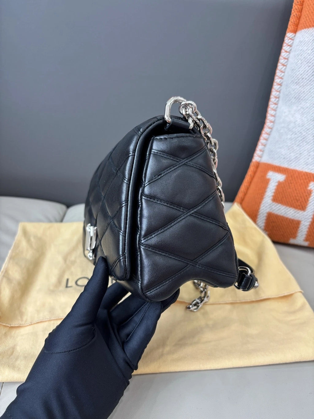 Louis Vuitton GO-14 Chain Bag Shoulder Bag Black Quilted Full Calfskin