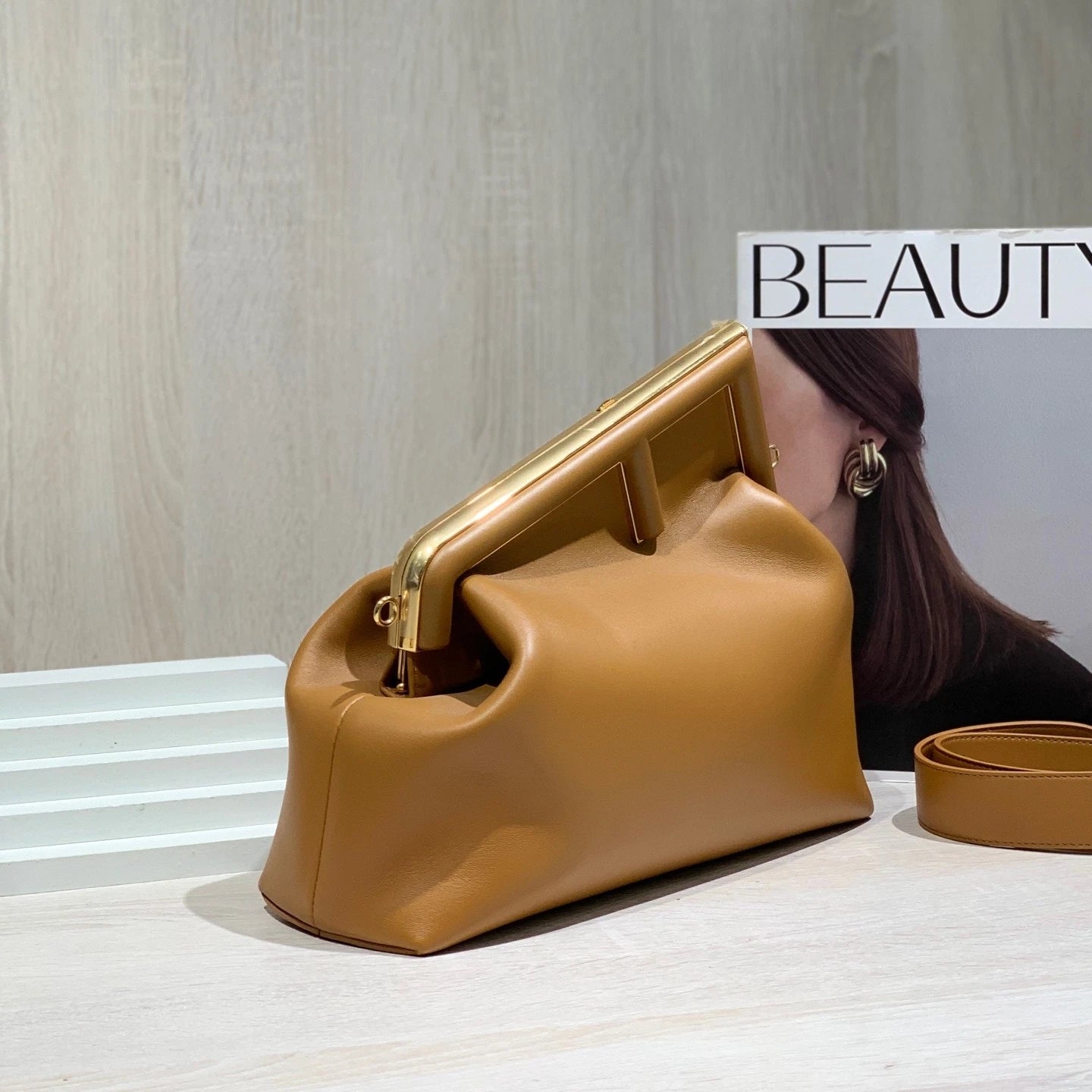 Fendi First Brown Nappa Lambskin Shoulder Bag For Women