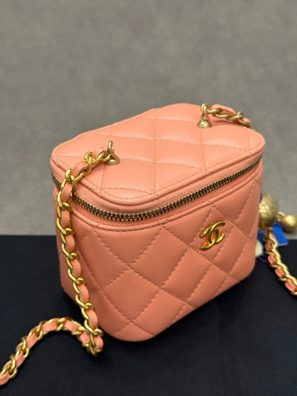 CHANEL Lambskin Adjustable Gold Ball Box Crossbody Shoulder Bag Women
