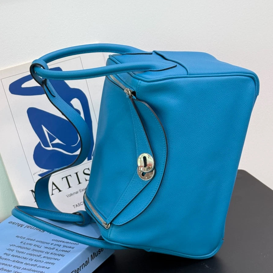 Hermes Lindy26 Evercolor Leather Blue Handbag Shoulder Bag Silver Hardware