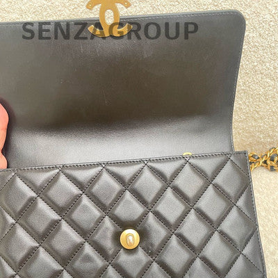 Chanel Classic Flap Quilted Calfskin Black Gold Chain Shoulder Crossbody Bag