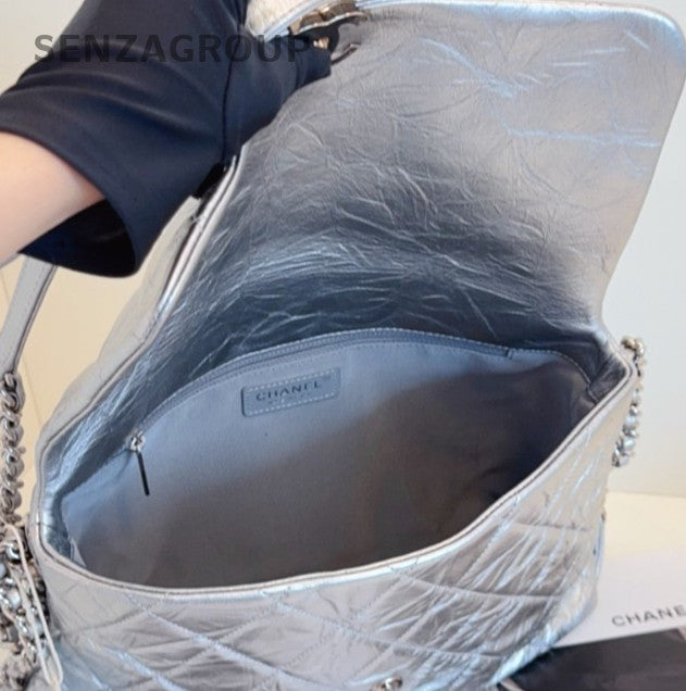 Chanel Classic Flap Chain 2Way Shoulder Bag Crossbody Silver Women Diamond