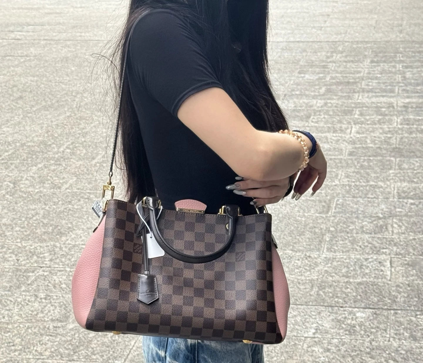 Louis Vuitton Brittany BB Damier Ebene Red Crossbody Bag Top Handle Bag Women S