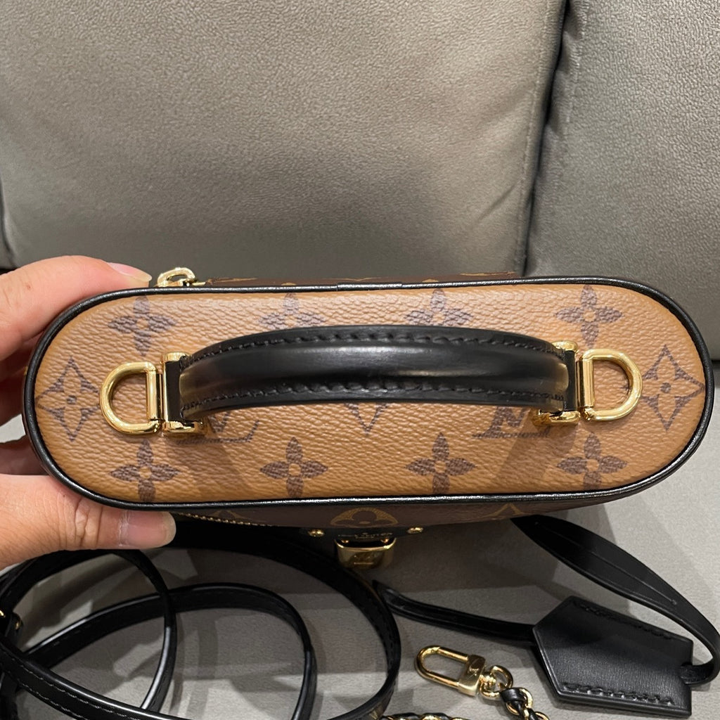 Louis Vuitton Vanity Box Bag Brown Gold Chain Strap Handbag Women's Fashion