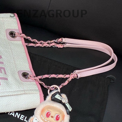 Chanel Small Pink Silver Hardware Tote Beach Bag Chain Shoulder Bag for Women