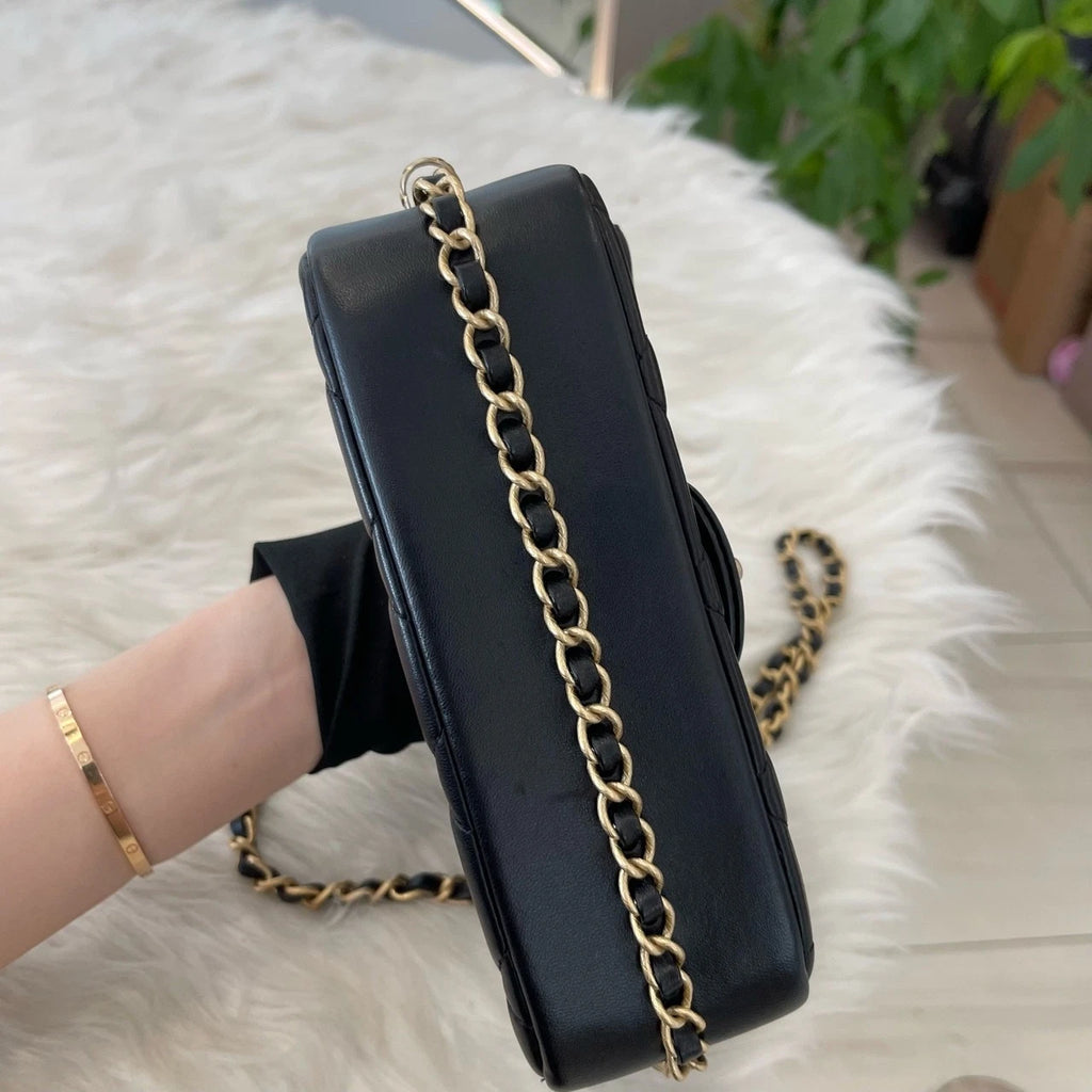 Chanel Quilted Square Mini Flap Bag Black Gold Women's Fashion