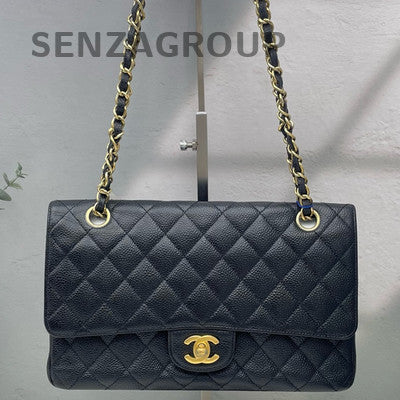 Chanel Black Gold Quilted Calfskin CF Medium Chain Shoulder Bag