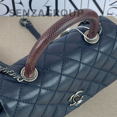 Chanel Coco Handle Small Dark Blue Silver Hardware Shoulder Bag Women