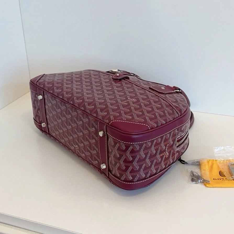 Excellent Goyard Bowling Bag Monogram Top Handle Bag Red Silver Hardware Women