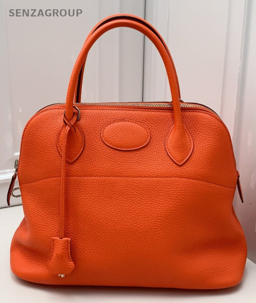 Hermes Bolide 2Way Hand Shoulder Bag Orange Silver Used Women Classic Designer
