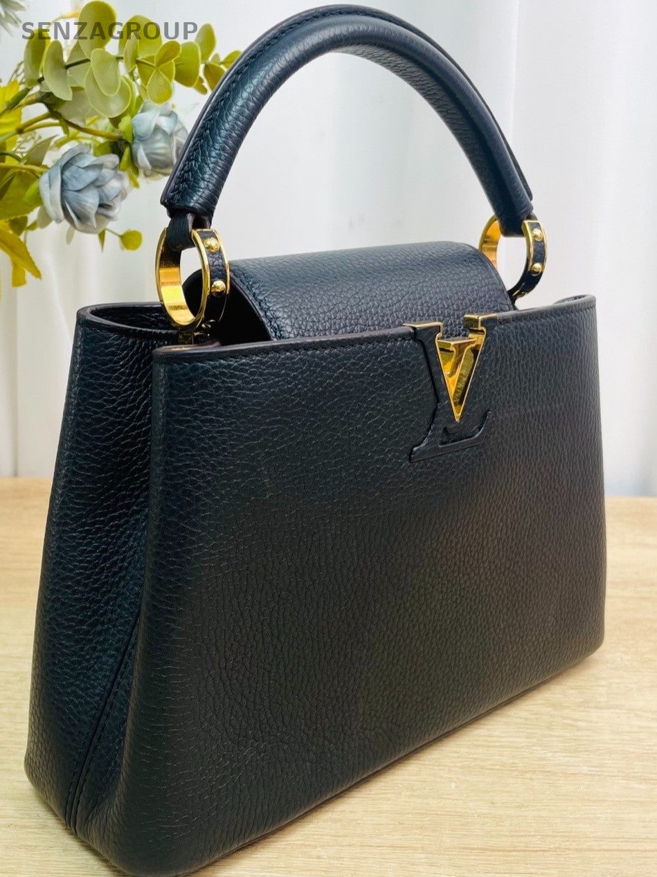 Louis Vuitton Capucines BB Leather Top Handle Shoulder Crossbody Bag Black Women