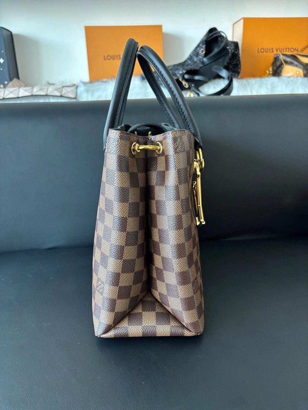 Louis Vuitton Riverside Damier Ebene Tote Top Handle Crossbody Bag Women