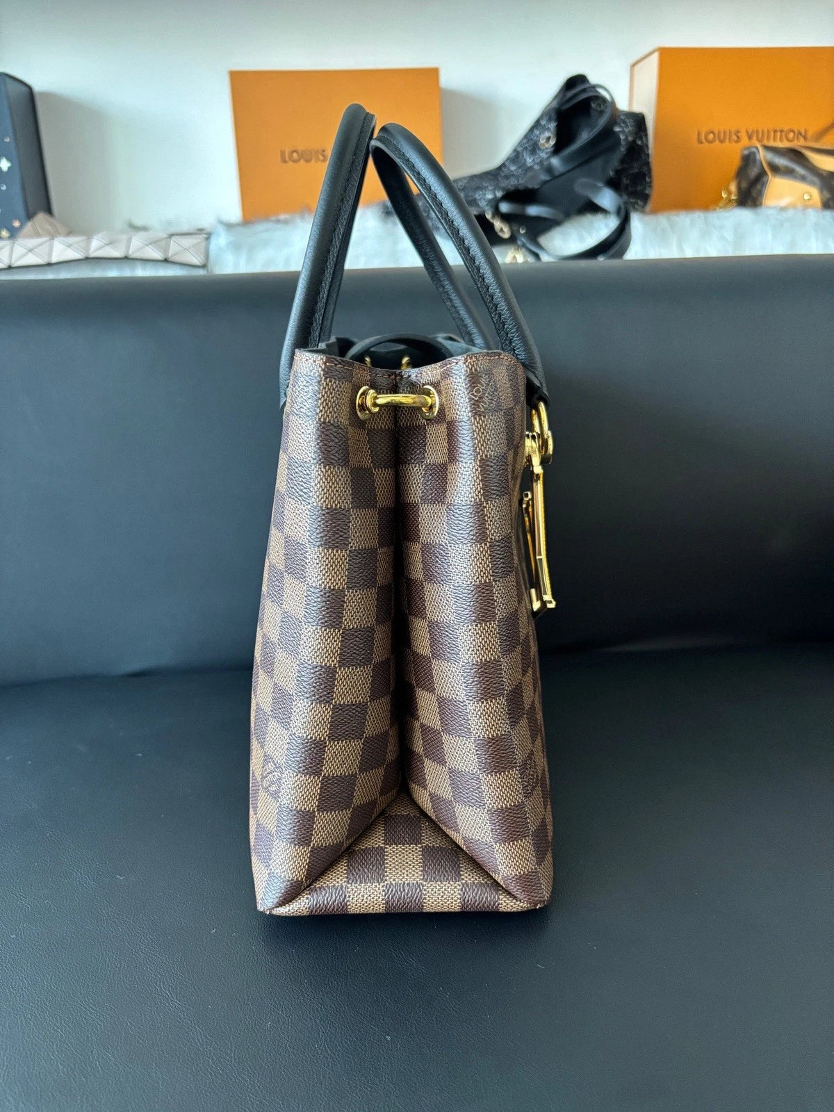 Louis Vuitton Riverside Damier Ebene Tote Top Handle Crossbody Bag Women