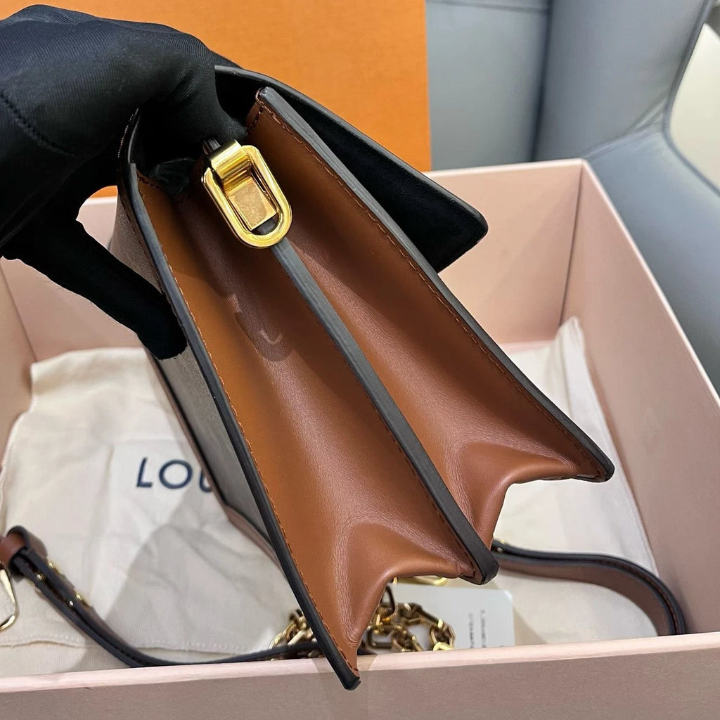 Louis Vuitton Dauphine MM Chain Shoulder Crossbody Brown Gold Women Classic