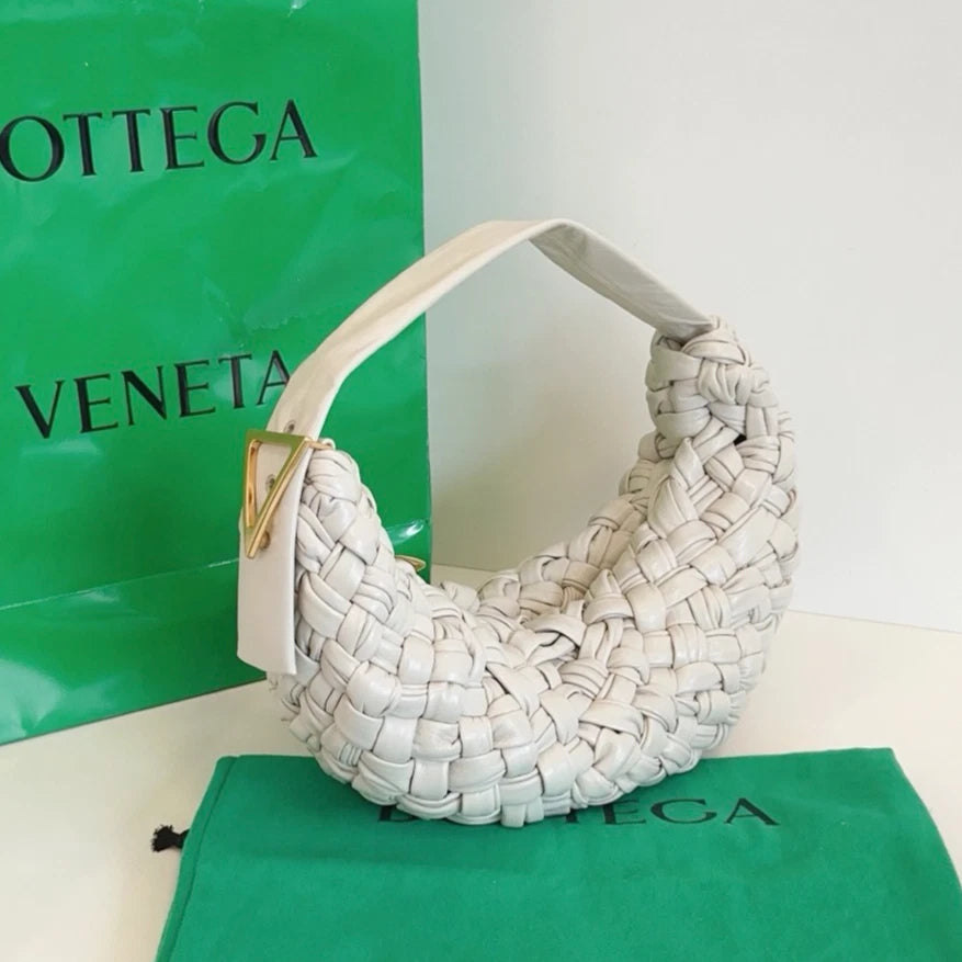 Bottega Veneta Banana Hobo Top Handle Shoulder Bag White Gold Women Classic