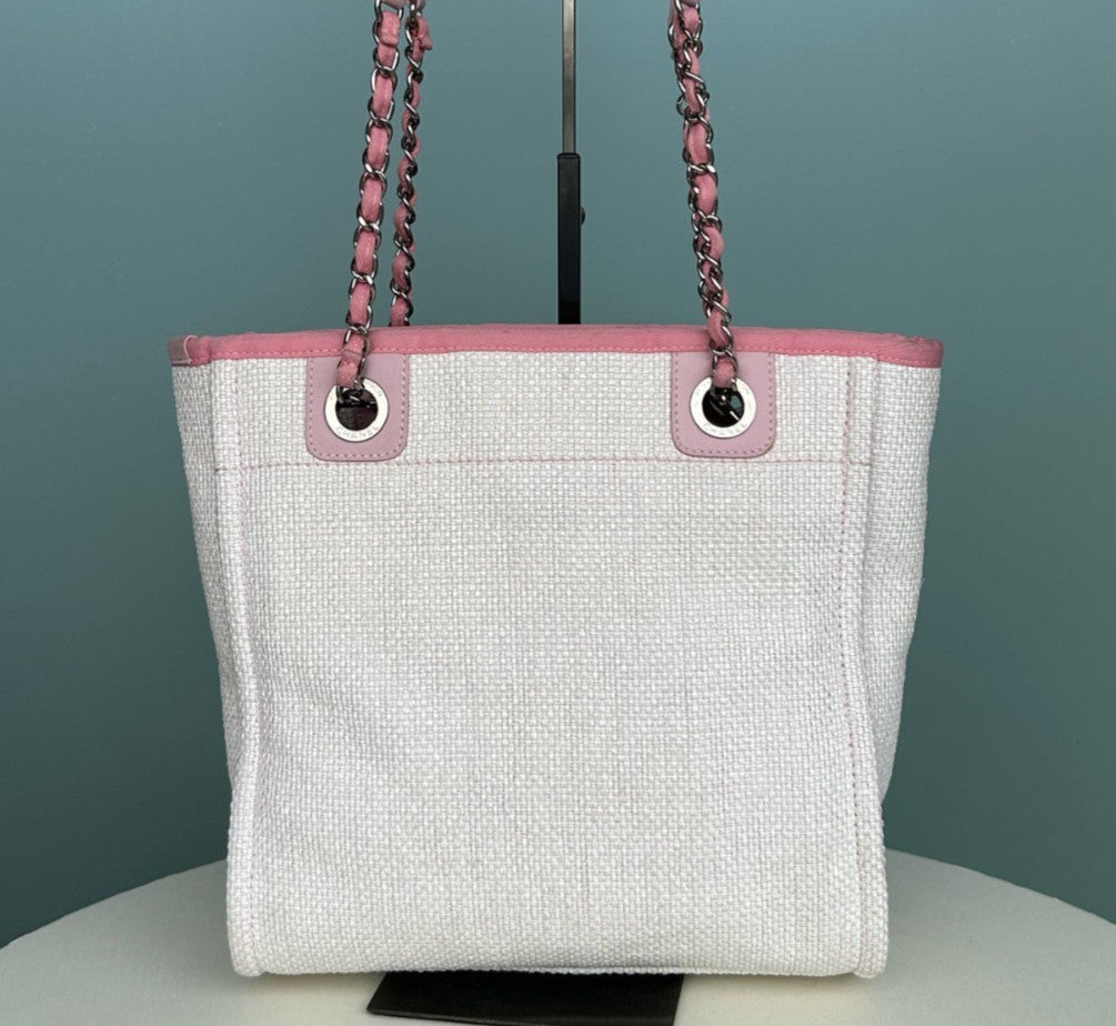 Chanel Beach Bag Chain Shoulder Bag White Pink Silver Hardware Women Classic