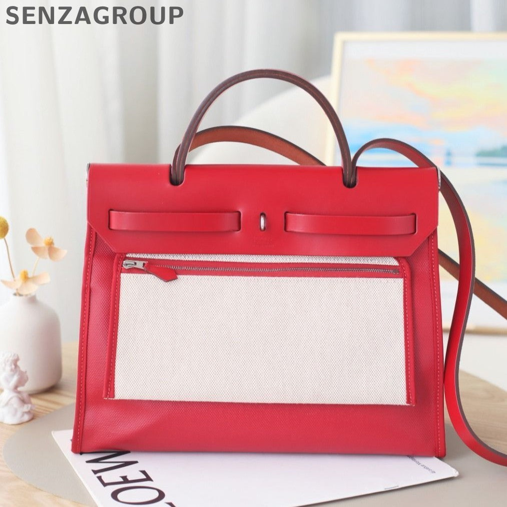 Hermès Herbag 31 Red Silver Shoulder Tote Bag Classic Women's