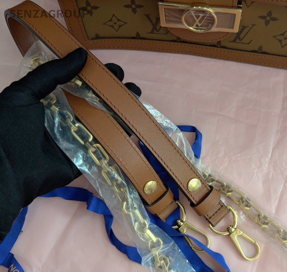 Louis Vuitton Dauphine MM Monogram Chain Shoulder Bag Brown Gold Women Classic