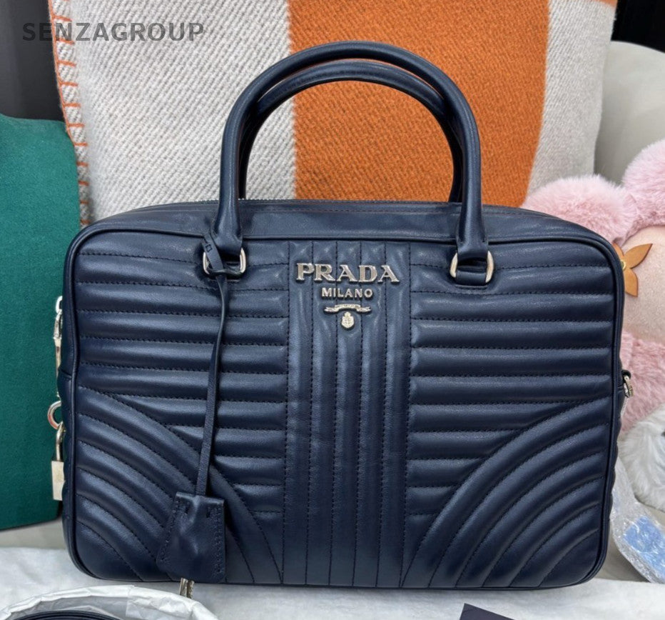 Prada Diagram 2Way Top Handle Bag Crossbody Blue Silver Used Women Classic