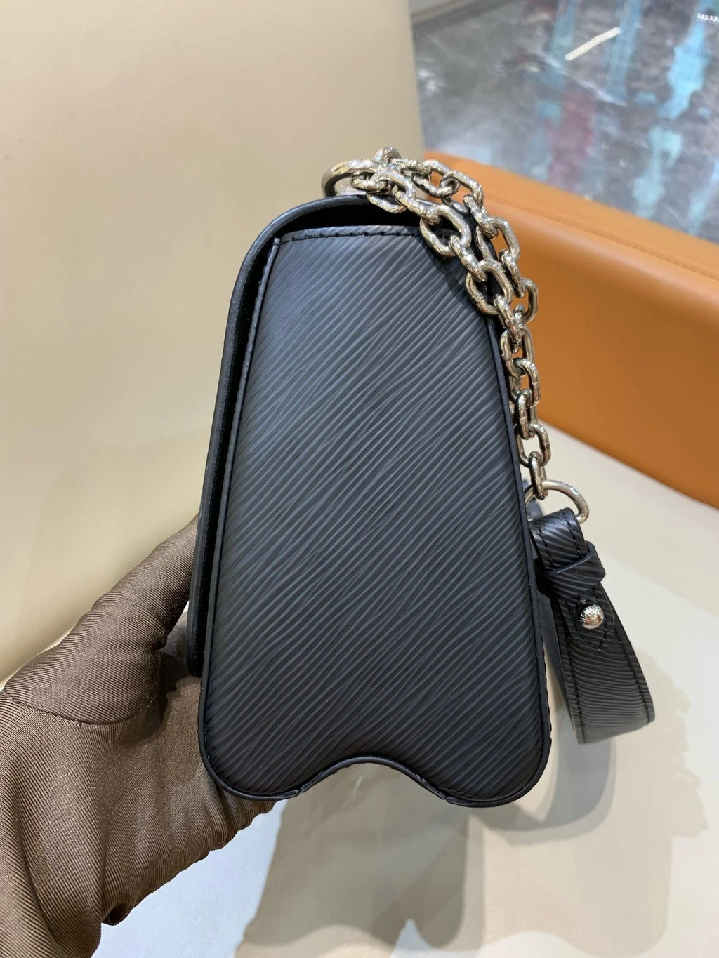 Louis Vuitton Black Medium Twist Calfskin Chain Shoulder Crossbody Women