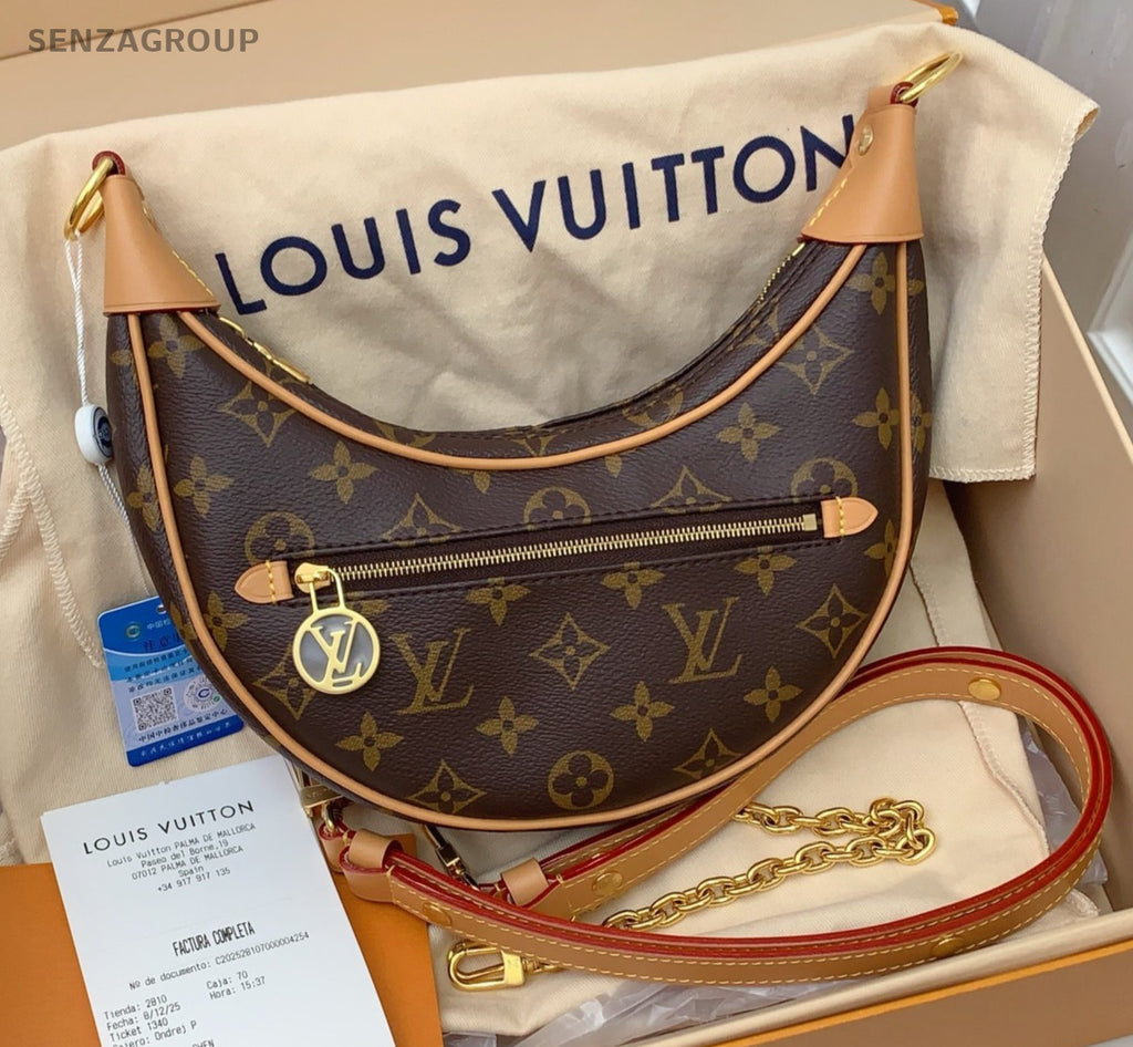 Louis Vuitton Loop Monogram Chain Shoulder Bag Brown Gold Women Classic