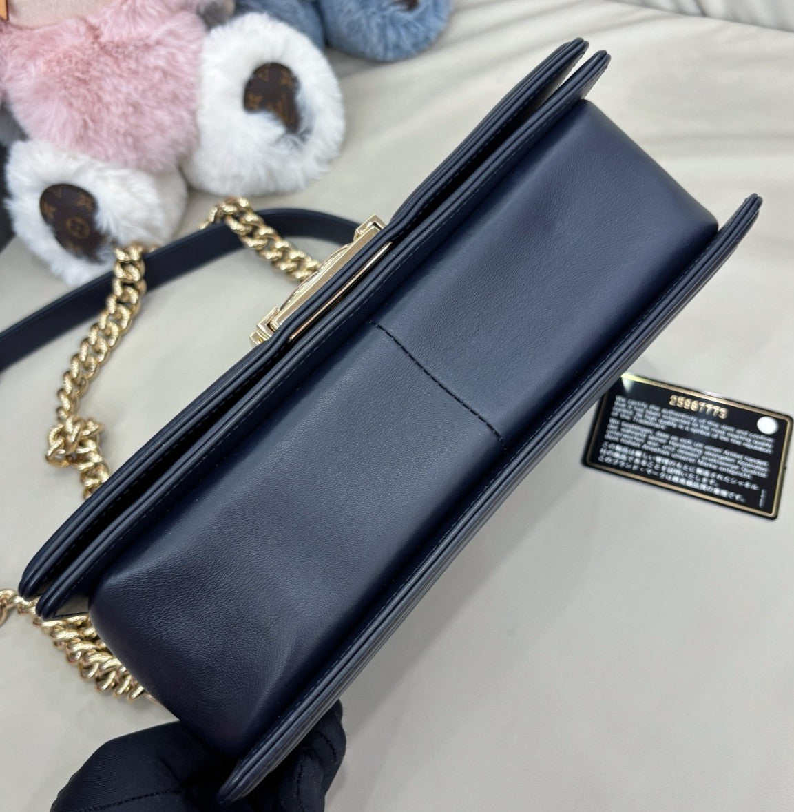 Chanel Leboy MM Chain Shoulder Bag Crossbody Blue Gold Women Classic Fashion