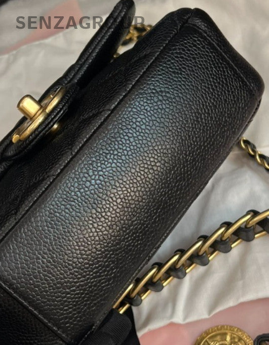 Chanel Classic 21k Chain Shoulder Bag Black Gold Women Diamond Pattern