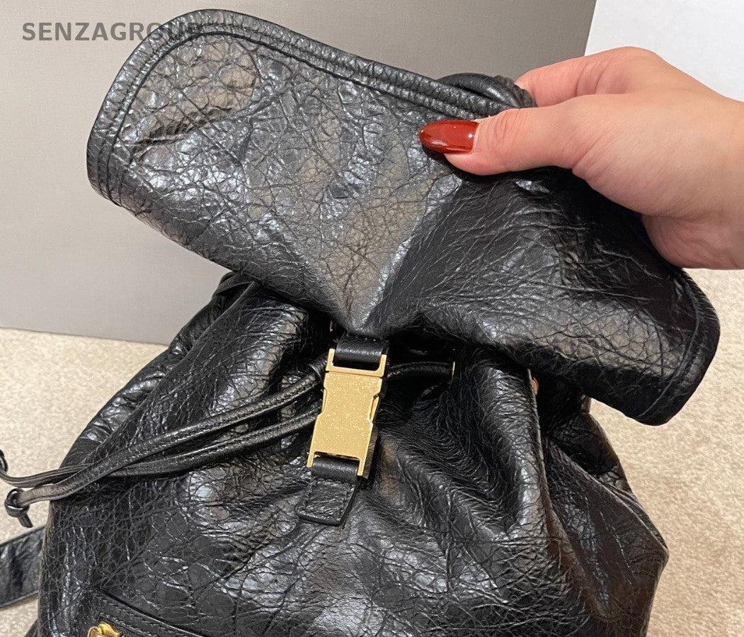 Balenciaga City Calfskin Backpack Black Gold Women Classic Fashion