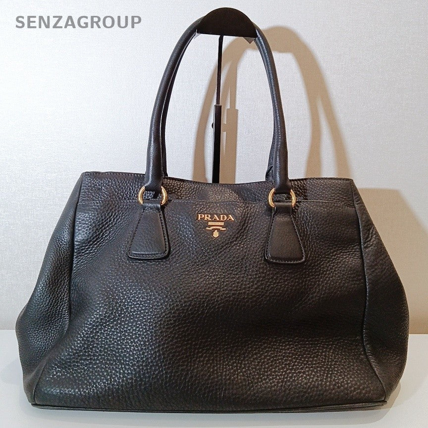 Prada Galleria Classic Black Gold Top Handle Shoulder Bag Used Women Designer