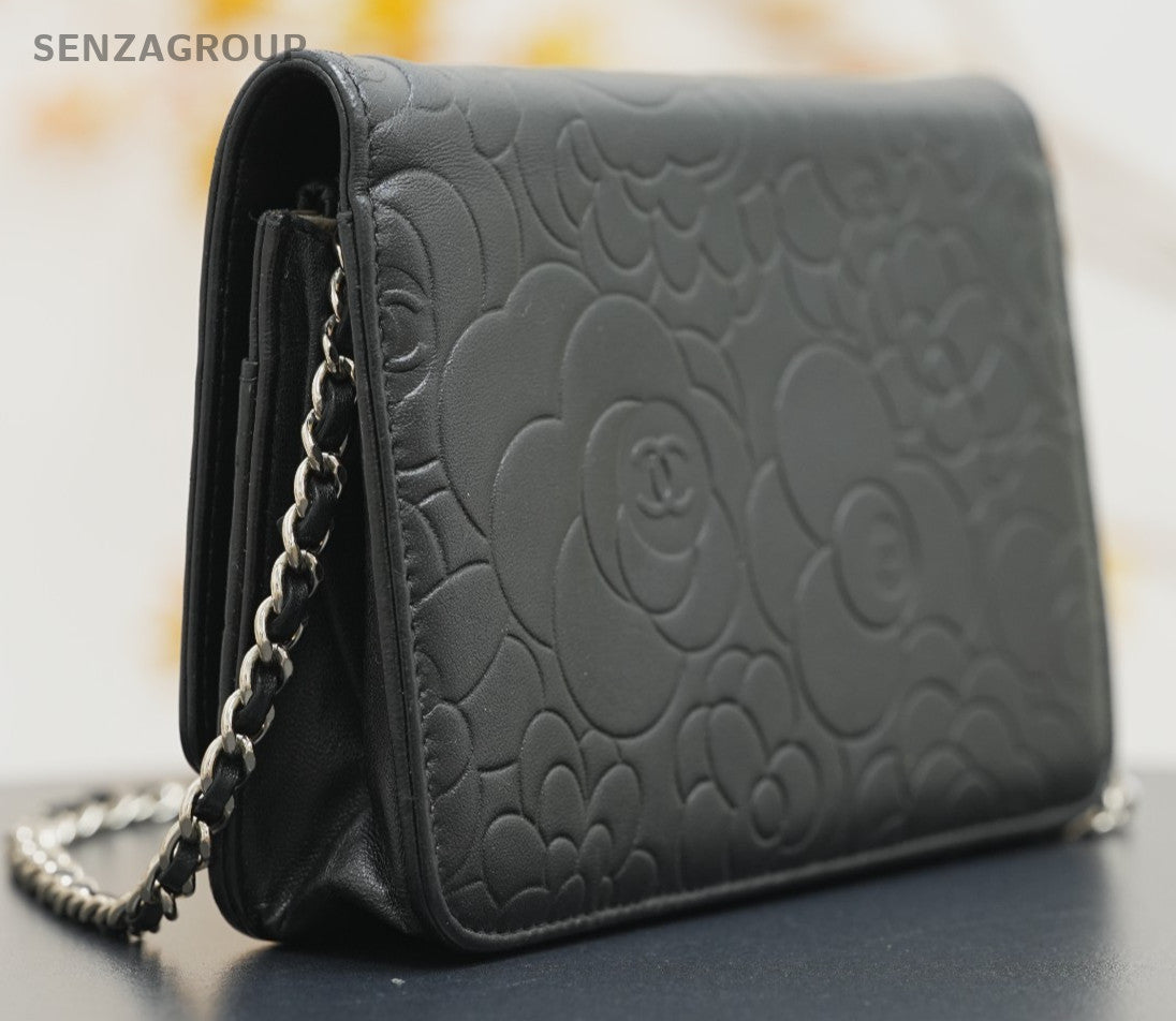 CHANEL Camellia Woc Chain Shoulder bag Crossbody Black Silver Women
