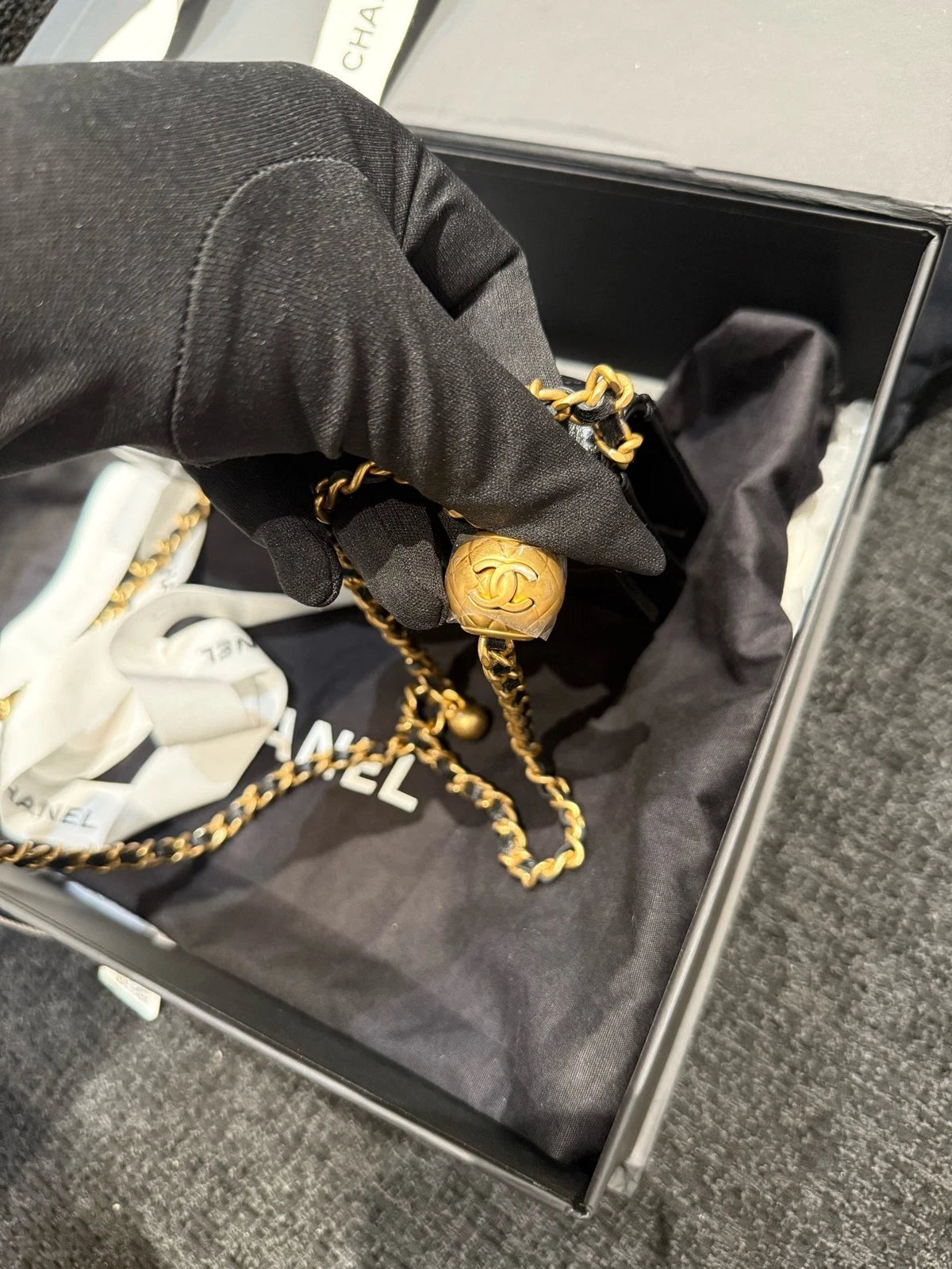 CHANEL Black Gold Ball Lambskin WOC Crossbody Bag For Women