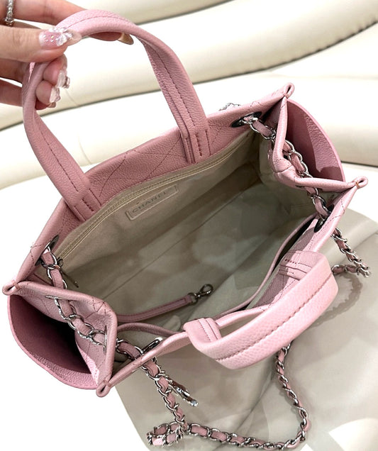 CHANEL Diamond pattern tote Calfskin Sakura Pink Shoulder bag Chain Strap Women