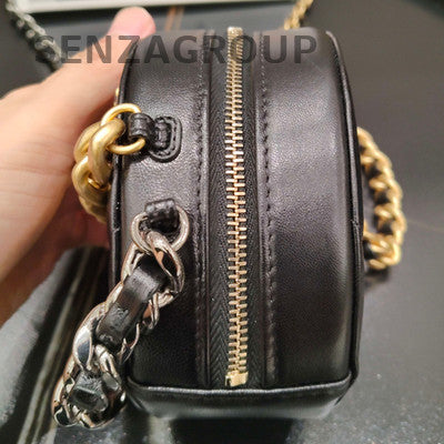 Chanel 19 Bag Black Gold Quilted Lambskin Chain Crossbody - Women's Fashion