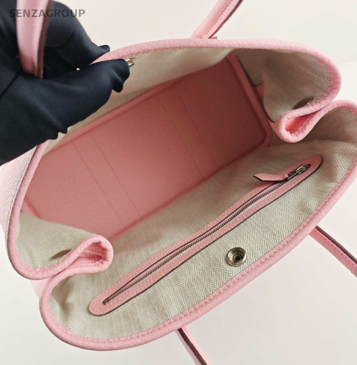 Hermes Garden Party Top Handle Bag Pink Silver Used Women Classic Fashion