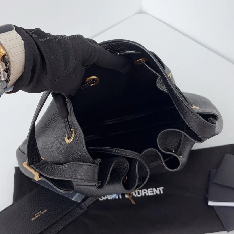 Excellent Saint Laurent Hobo Paris Vii Black Bucket Shoulder Bag Gold Hardware