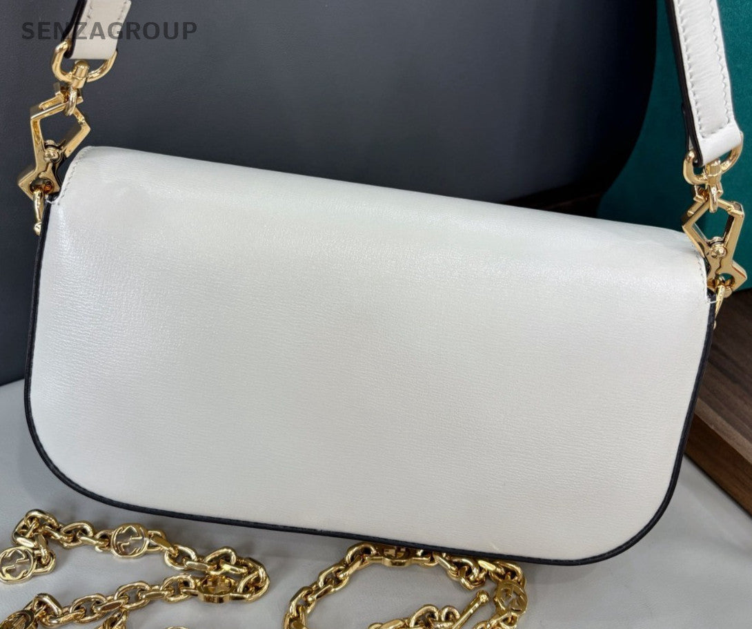 Gucci Horsebit1955 Saddle Chain Shoulder Bag Crossbody White Gold Women Classic