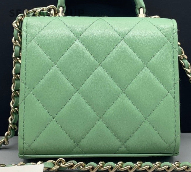 Chanel Trendy Chain Diamond Shoulder Bag Crossbody Green Gold Women Classic
