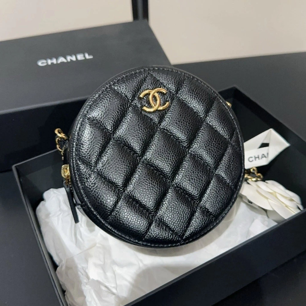 CHANEL Coco Black Gold Leather Round Shoulder Crossbody For Women